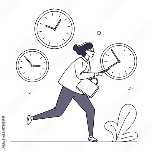 Businesswoman rushing against time running with briefcase and clocks deadline management businesswoman pressure schedule efficiency productivity lifestyle planning punctuality professional