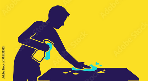 Person cleaning a surface with spray.