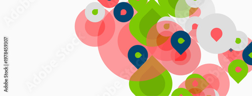 Abstract circles overlap, creating soft color blends. Pink, green, blue hues dominate white background. Minimalist design, modern aesthetic.
