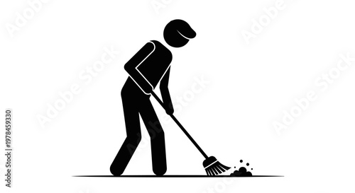 Man cleaning with a broom stick.