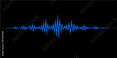 An abstract digital health monitor graphic featuring a green sound wave vector illustration of a medical ekg heartbeat pulse line and music audio equalizer frequency graph
