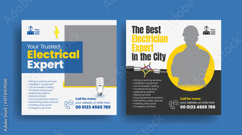 Expert Electrician Services for Home Appliances Social Media Posts, Banner Ads, Web Advertisements, Fast & Reliable Repair, Maintenance, Emergency Services, Promotional square flyer poster Templates