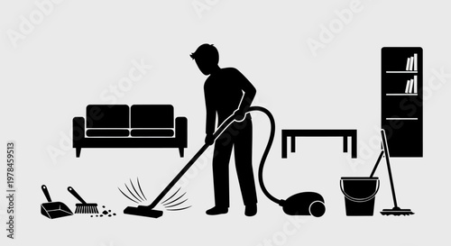 Man cleaning with a vacuum cleaner.