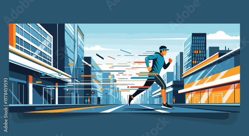 Man running down a city street.