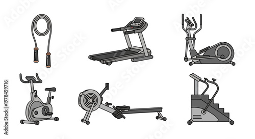 Gym equipment vector illustration set for fitness and workout concepts