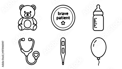 pediatric nursing icons for children with teddy bear and balloon