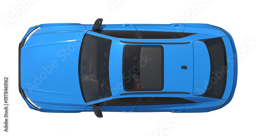 Blue SUV Coupe with Sunroof Top View 3D Render Isolated on White Background