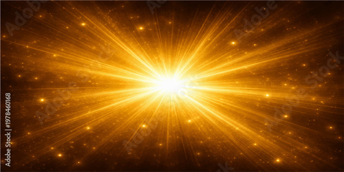 An abstract glowing star burst illustration features bright blue light rays and shiny laser flashes across a cosmic space background with sparkling energy flares