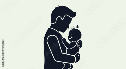 Man Holding Baby Silhouette Portrait.