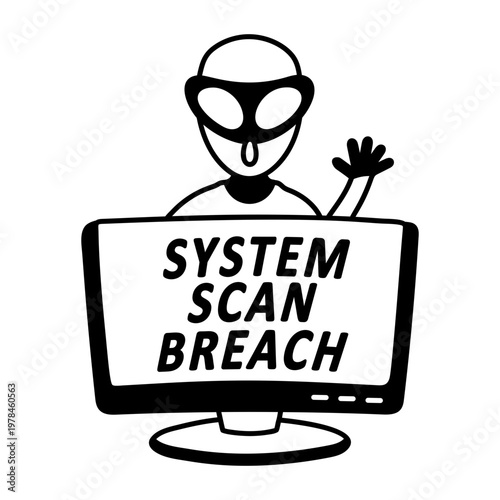 A glyph sticker of an alien system hacking 

