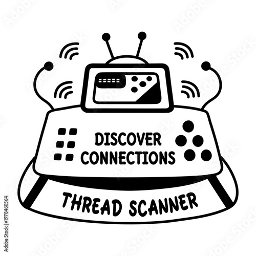 A glyph sticker of a signal device with discover connection typography 

