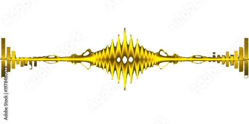 Abstract golden music background featuring golden lines with a 3d metal hairbrush and black mascara accessory isolated on a white closeup