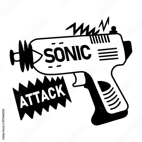 A glyph sticker of a ray gun with sonic attack typography 

