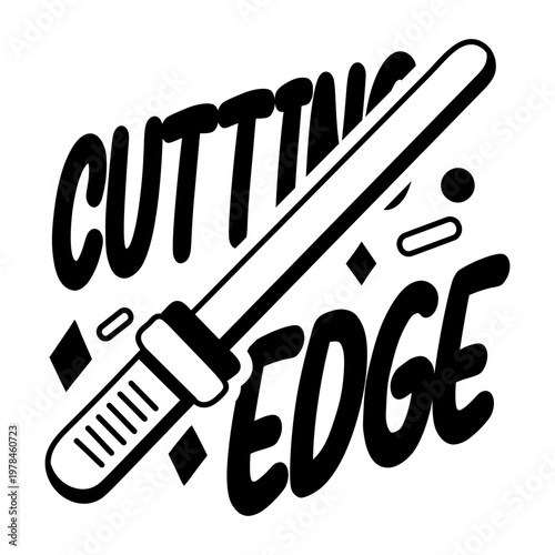 A glyph sticker of a sword with cutting edge typography 

