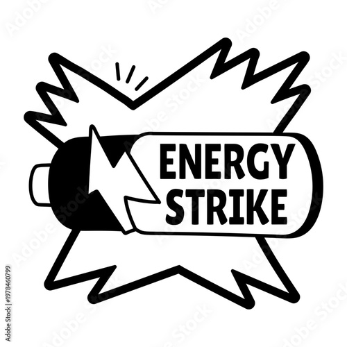 A glyph sticker of a power cell with energy strike typography 

