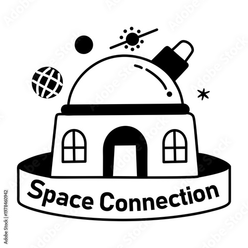 A glyph sticker of an observatory with space connection typography 


