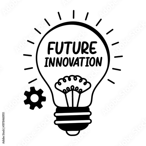 A glyph sticker of a light bulb with future innovation typography

