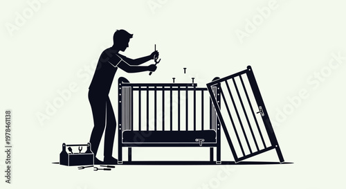 Man assembling a crib furniture.
