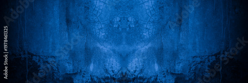 Old wall pattern texture cement blue dark abstract  blue color design are light with black gradient background.