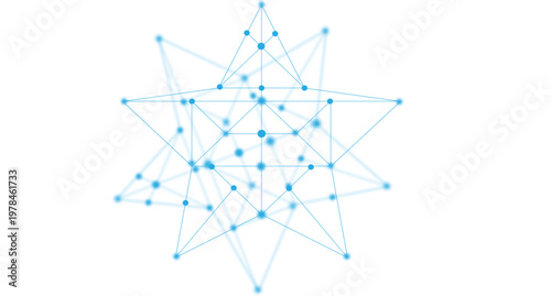 Abstract Blue Network Of Connected Nodes And Geometric Star Shape Representing Technology And Data.