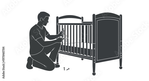Man assembling a baby crib.
