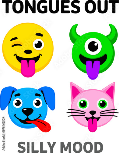 Isolated a kinds of deferent Sticking your tongue out vector art with white background.