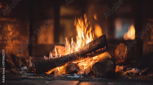 Warm and Inviting Fire Burning in Cozy Indoor Fireplace at Night