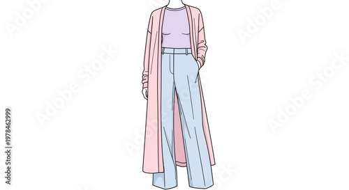 Fashionable woman outfit with long coat.