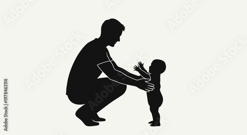 Man helping little child stand up.