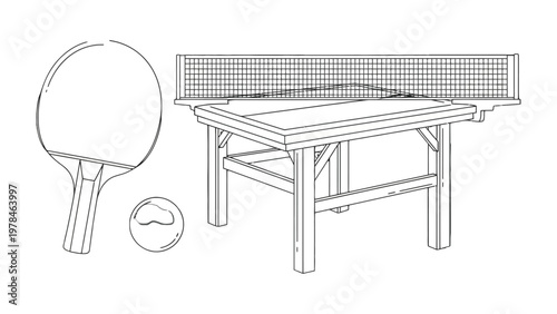 Ping Pong Play: A classic ping pong table set, complete with net, paddle, and ball, ready for a spirited game of table tennis.