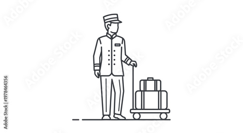 Professional hotel porter with luggage cart.