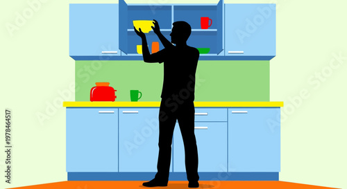 Man cleaning kitchen with sponge.