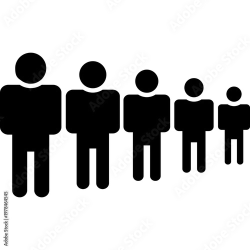 group of people with different sizes, flat silhouette icon