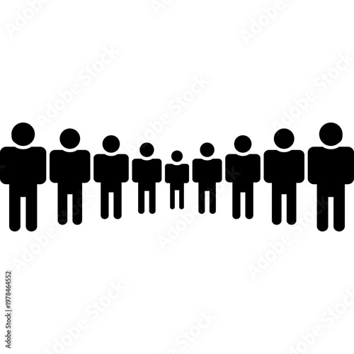 wide crowd of people in line, flat silhouette style