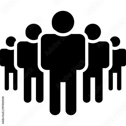 crowd of people with main person in center, flat silhouette style