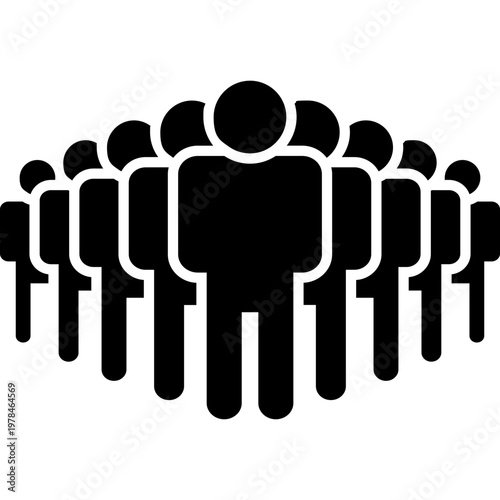 crowd with main person in center, flat silhouette icon