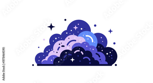 a purple cloud with stars and a moon.