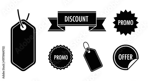 Black and white discount promo tags.