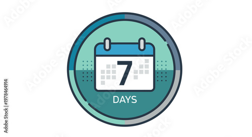 A vector illustration of a calendar icon showing "7 DAYS" within a circular progress ring, symbolizing a weekly period or countdown.