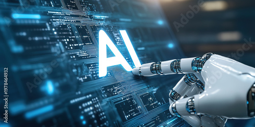 Artificial intelligence robot manipulator and AI theme technology background