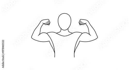 A simple line drawing of a person flexing their biceps, showcasing muscular strength and fitness.