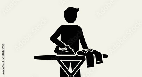 Woman ironing clothes on ironing board.