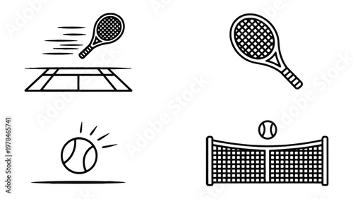 Tennis Icons: A collection of simple, elegant tennis-themed icons. Suitable for sporting event materials, tennis clubs, or any project that celebrates the sport. 