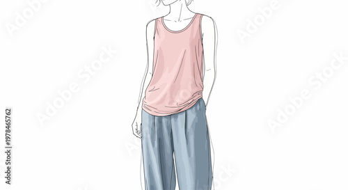 Woman Wearing Pink Tank Top.