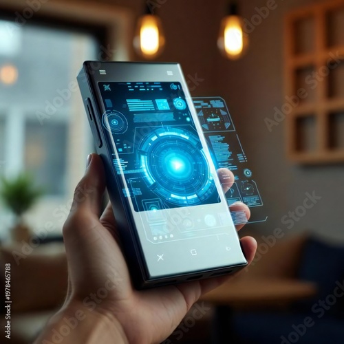 Hight technology Use at home and offices, mobile, laptop and screen in a futuristic way 