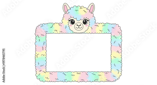 Colorful llama photo frame border.