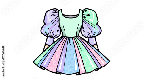 Colorful puffy sleeve dress for girls.