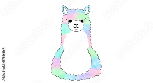 Colorful pastel llama plush toy animal.