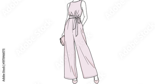 Woman Wearing Wide Leg Jumpsuit Outfit.