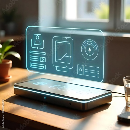 Hight technology Use at home and offices, mobile, laptop and screen in a futuristic way 